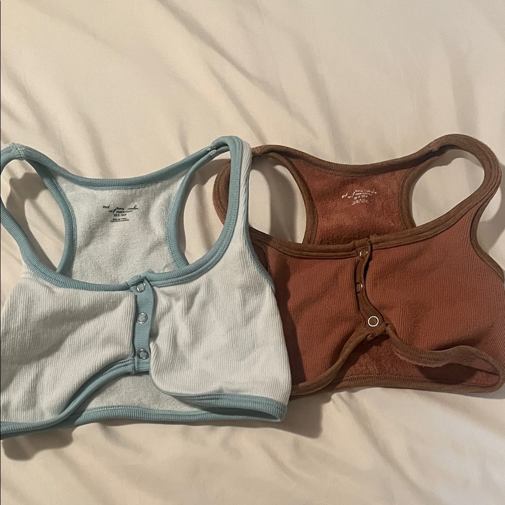Set of Two Ribbed Button-Front bralettes